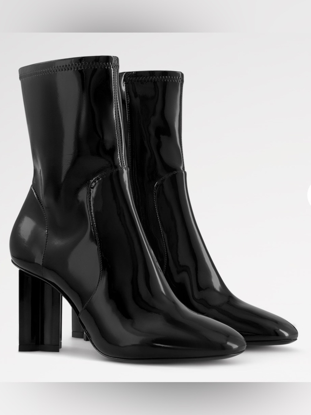 Louis Vuitton Silhouette Black Patent Ankle Flower Monogram Heel Boots 39